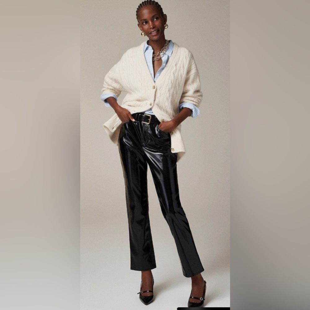 J. Crew Women's Classic Fit Straight Pant in Faux Leather Black Size 27 NWT